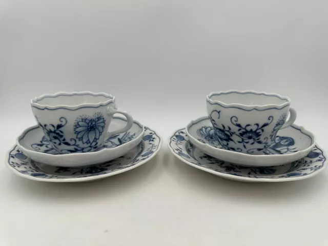 MEISSEN - 2 Kaffeegedecke (Kaffeetasse, UT, Kuchenteller) - Zwiebelmuster