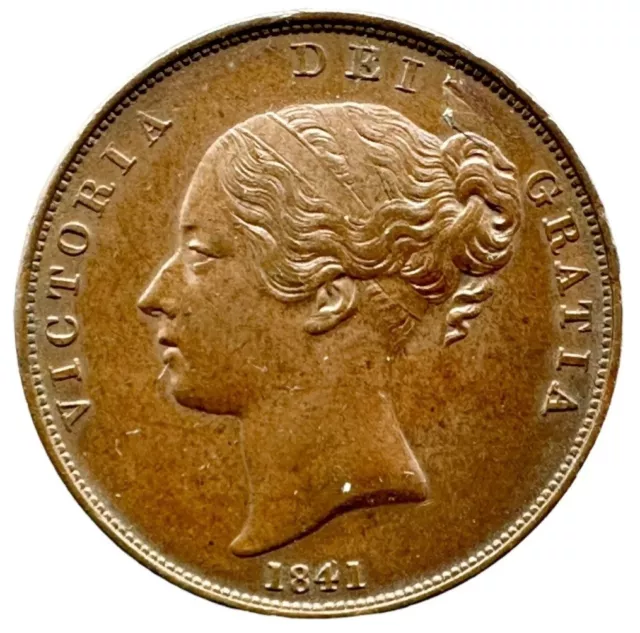 Excellent 1841  Queen Victoria Young Head Penny Coin (No Colon after REG)
