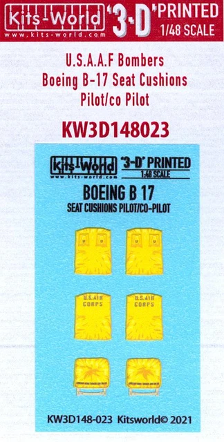 Kits World Decals 1/48 3D PILOT'S SEAT CUSHIONS SET for the B-17 FLYING FORTRESS