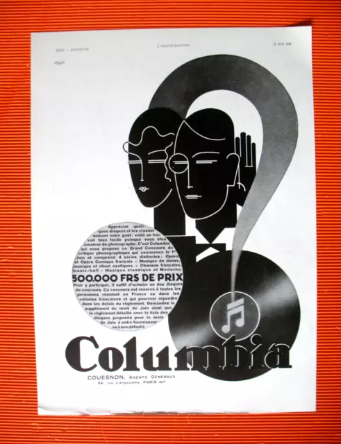 Publicite De Presse Columbia Phonographe Concours Ad 1930