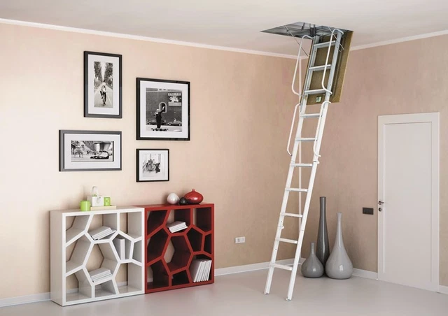 Scala Retrattile Fantozzi In Acciaio - Pantografo 90x70x276/300 Cm, Portata 160 Kg, Made In Italy - Foto 10