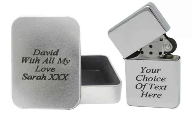 Personalised Engraved Gift Lighter Anniversary Birthday Present & Engraved Tin