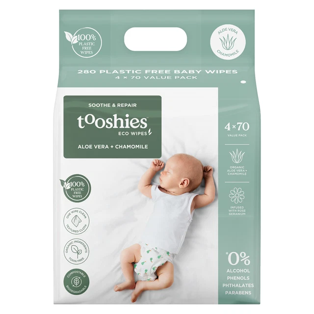280pc Tooshies Organic Aloe Vera Chamomile Pure Baby/Infant Wet Wipes/Cloths