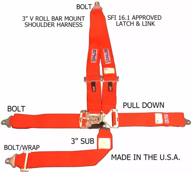 Rjs Sfi 16.1 Latch & Link 5 Pt Harness V Roll Bar Mount Bolt In Red 1126204