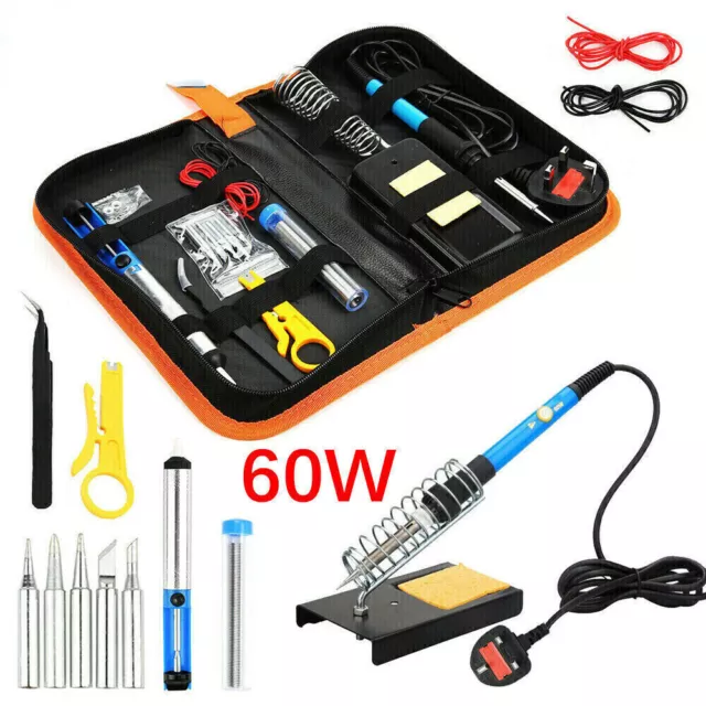 60W Soldering Iron Kit Electronics Welding Irons Solder Tool Adjustable Temp° UK