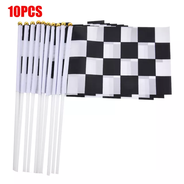 10Pcs Black & White Checkered Flags Racing Flag, Hand Held Stick Checkered Flag
