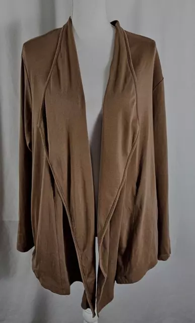 J Jill Womens Open Shelf Drape Cardigan Top Light Brown Pima Cotton 2X