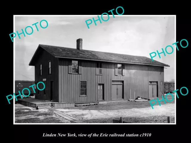 OLD 8x6 HISTORIC PHOTO OF LINDEN NEW YORK ERIE RAILROAD STATION c1910