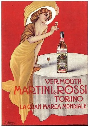 Pubblicita' 1914 Martini & Rossi Vino Vermouth Donna Liberty Moda Torino Navarra