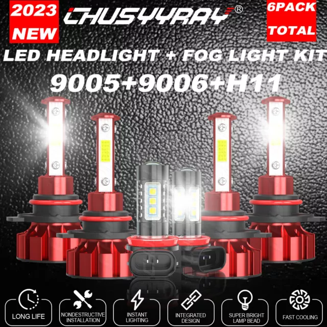 For 2005-2010 Honda Odyssey 6x 6000K LED Headlights Fog Light Upgrade Bulbs