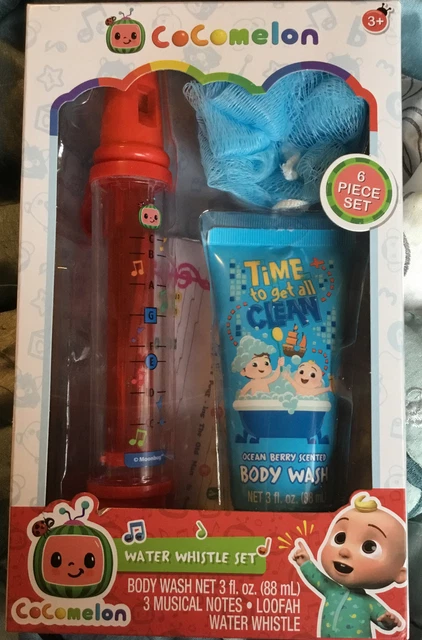 NEW!!Cocomelon Bath Game Water Whistle Set-3 Musical Notes/Loofah/Water Whistle