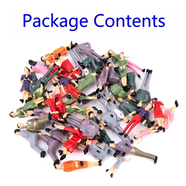 50 Figurines Assises 1:32 - Mini Personnes Peintes - Plastique - Lot Scène & Diorama Mini Personnes Assises 1/32