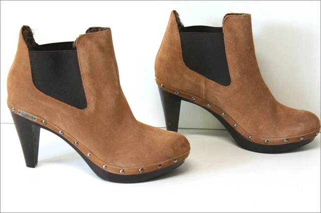 SCHOLL Bottines Boots Fourrées Daim Clouté Caramel T 41  ETAT NEUF