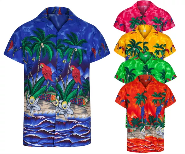 Mens Hawaiian Shirt Stag Fancy Dress Beach Party Aloha Summer Parrot Size S -2Xl
