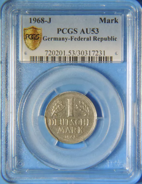 1968 J Germany Federal Republic 1 Mark Coin Key Date PCGS Graded AU53