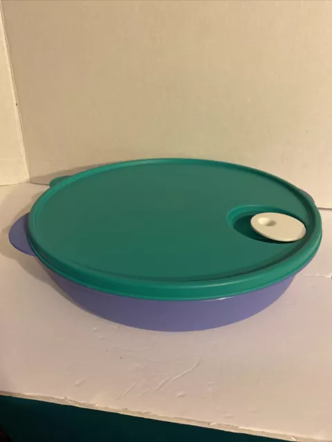 Tupperware Crystal Wave Divided Plate Dish w/ Vented Lid 3284C 2651C Blue 10"