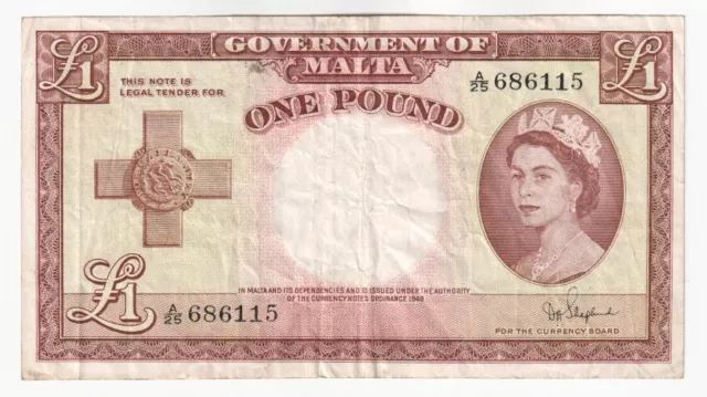 Malta £1 Pound Banknote (1954) P.24b - VF 2