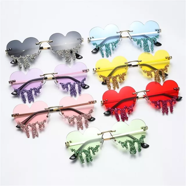 Glasses Heart Sun Glasses Heart with Tears Shaped Rimless Sunglasses for Women