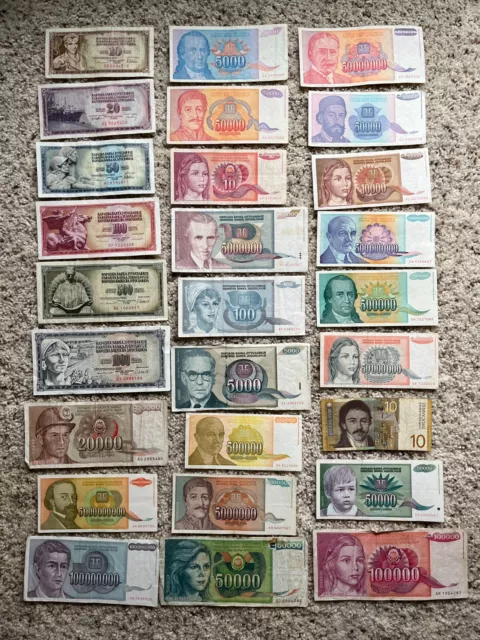 Lot of 27 Different Assorted Yugoslavia Banknotes Circulated World Paper Money