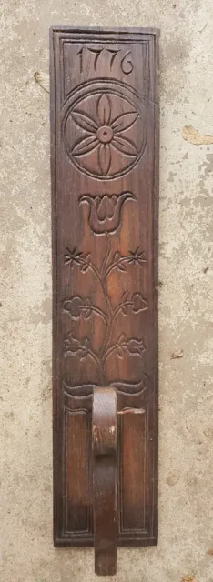 Antique Large 26" Carved Wooden Floral Dated 1776 DOG LEASH Wall Hanger Hook