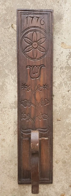 Antique Large 26" Carved Wooden Floral Dated 1776 DOG LEASH Wall Hanger Hook