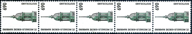 SWK 690 Pf, MiNr 1860y Mischpapier mit wenig Melierfasern, 5er Streifen, **