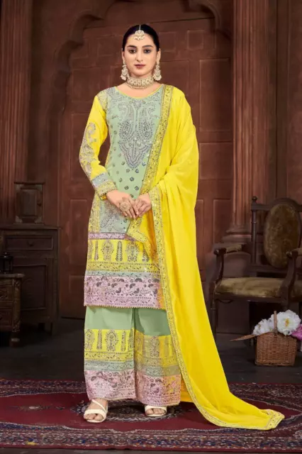 Pakistani Green Suit Designer Sharara Palazzo Salwar Kameez Fully Stitched Suit