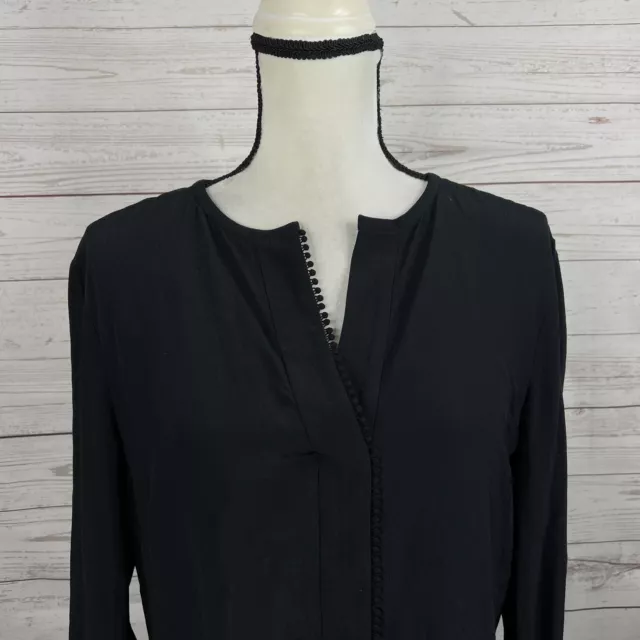 Derek Lam 10 Crosby Women Laurel Bell-Sleeve Blouse Size 8 Black Scalloped Trim 3