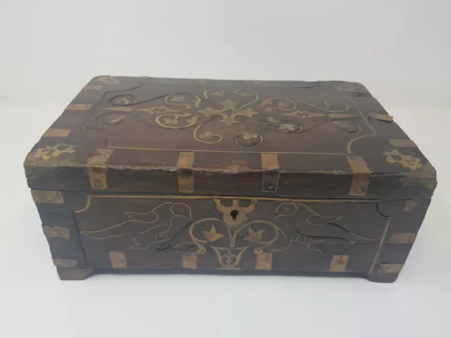 Antique Old Brass Work Hand Crafted Wooden Merchant Money Safe Trunk Box NH5457