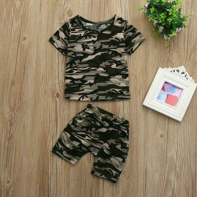Camicia mimetica neonato bambino bambino bambino top + pantaloncini outfit set abbigliamento