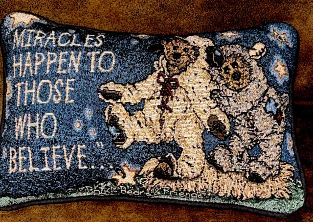 Boyds Bears Tapestry Throw Pillow “Miracles Happen To Those Who Believe” Vintage 3