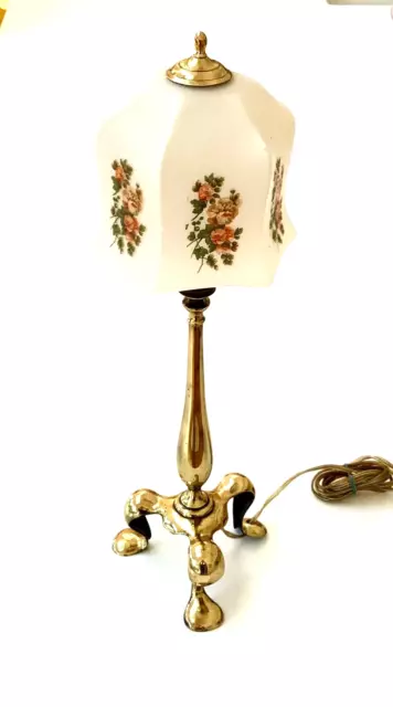 A W.A.S. BENSON style Arts and crafts brass Pullman railway lamp glass shade