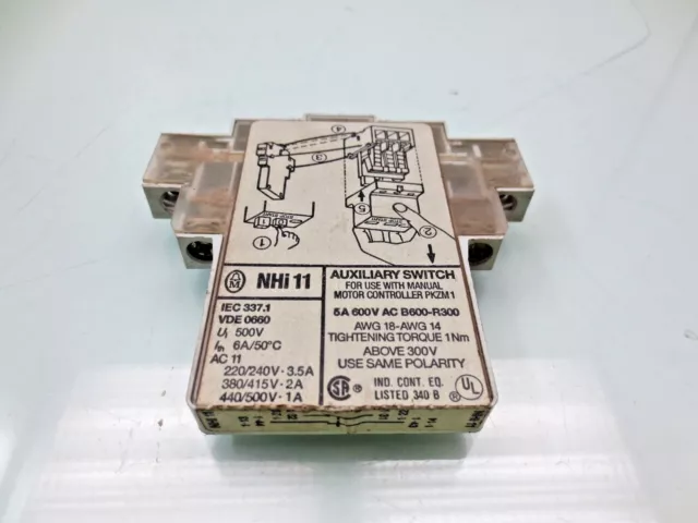 Klockner Moeller NHI 11 Side Mount Auxiliary Contact 1 N.O. and 1 N.C. Contacts