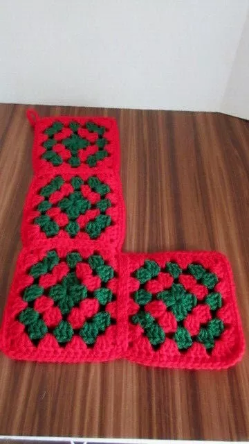 VTG Crochet Granny Squares Christmas Stocking Homemade Red Green 2