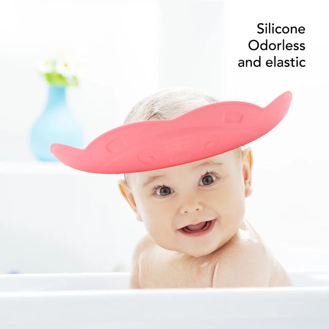 (Red)Baby Bath Cap Adjustable Waterproof Adjustable Baby Bath Face Protector