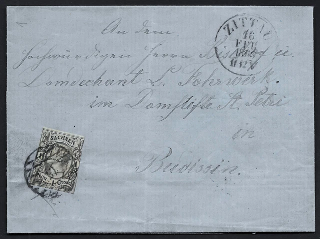 Sachsen 1855 _ Brief Zittau - Bautzen mit 1 Ngr. (MiNr. 9) _ Faltbrief