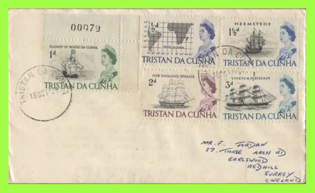 Tristan Da Cunha 1965 QEII, five ship definitives on cover to UK