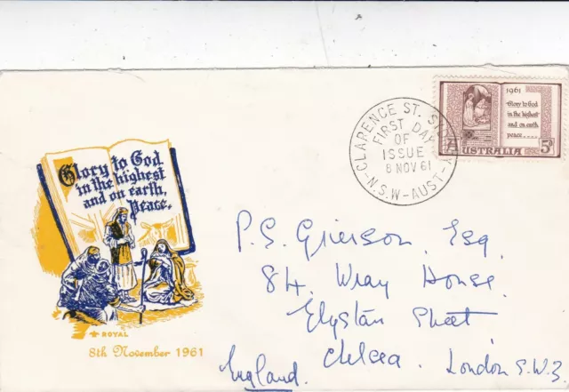 Australia 1961 Christmas FDC Clarence St Sydney special cancel written VGC