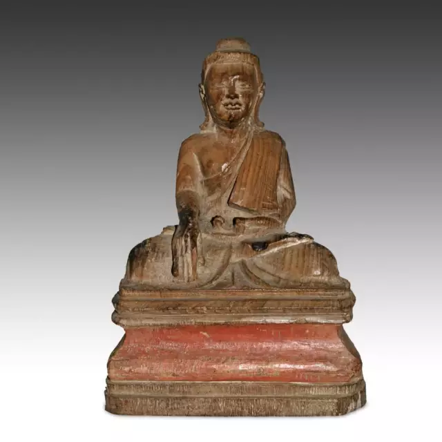 Antique Seated Niche Buddha Carved Wood Burma Southeast Asia Buddhism 19Th C.