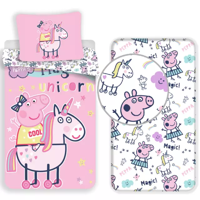 Peppa Pig Set Letto Singolo Copripiumino 140x200cm Lenzuola c Angoli 100% Cotone