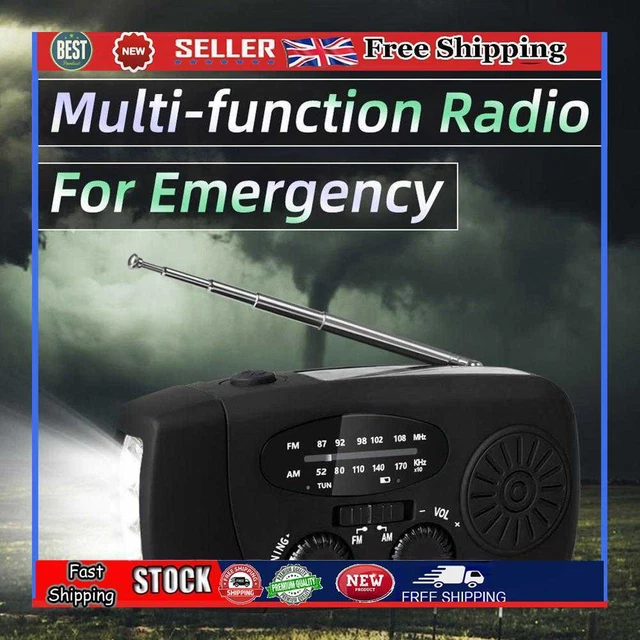 3 LED Lights Flashlight Hand Crank Radio 1200mAh Power AM FM Radio Black