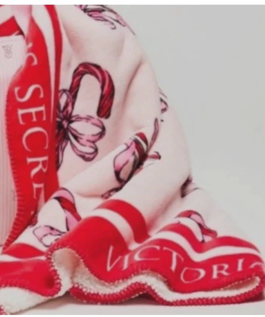Victoria Secret PINK Sherpa Blanket Pink Pin Up Red Lets Get Cozy 50x60