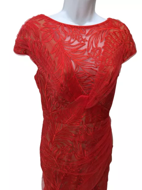 Tadashi Shoji Kiah Sheath Dress Womens 10 Short Sleeve Lace Overlay Tulle Red Ta 3