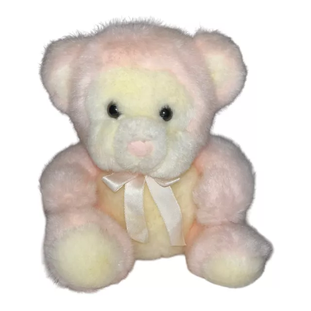 Russ Berrie Puffums Pink Cream Rattle Teddy Bear Plush Stuffed Animal 7” Sitting