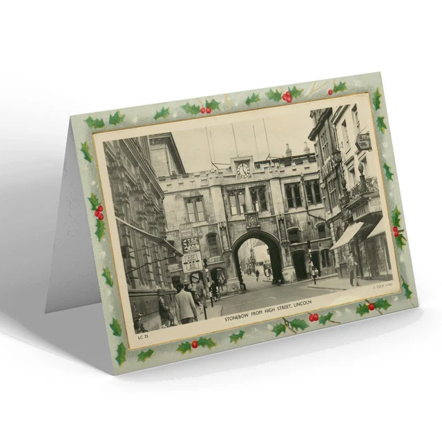 CARTOLINA DI NATALE Vintage Lincolnshire - Arcobaleno da High Street, Lincoln