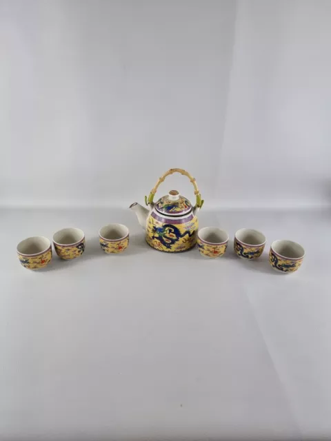 Traditional Japanese Tea Set oriental teapot cups dragon