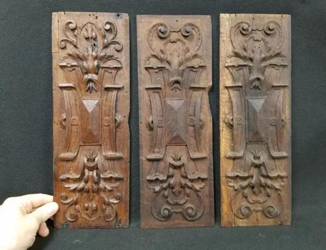 Set of 3 Matching Oak Wood Architectural Carvings