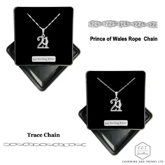 925 Sterling Silver Age 21 Pendant Necklace - Gift Boxed