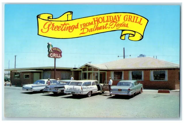 c1950's Greetings From Holiday Grill Motel & Restaurant Cars Dalhart TX Postcard