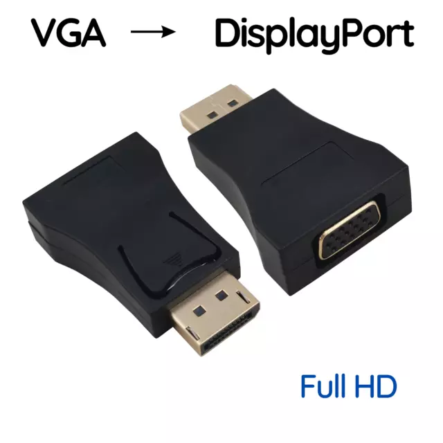 VGA Buchse auf DisplayPort Stecker Adapter Schwarz Full HD 1080p Vergoldet